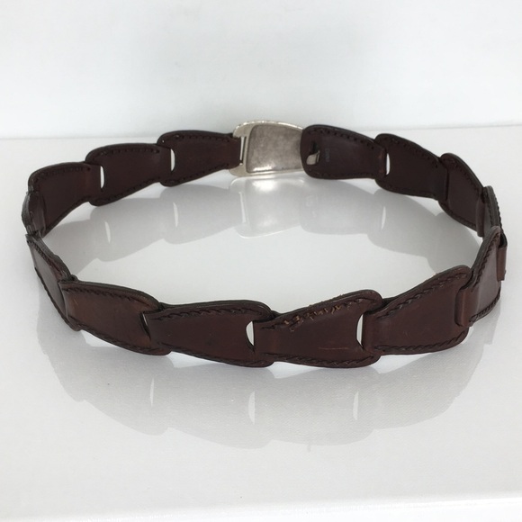 Vintage Brighton Brown Woven Leather Belt .925 Silver Plated Buckle Women’s Sz S main image 7